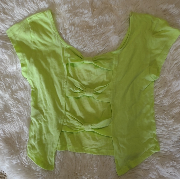 Charlotte Russe Y2K Neon Green Bow Back Cropped Tee Small - Picture 6 of 8